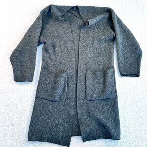 Uniqlo Womens Long Lined Pea Coat Oversized Front Pocket Size XS Wool Blend Grey